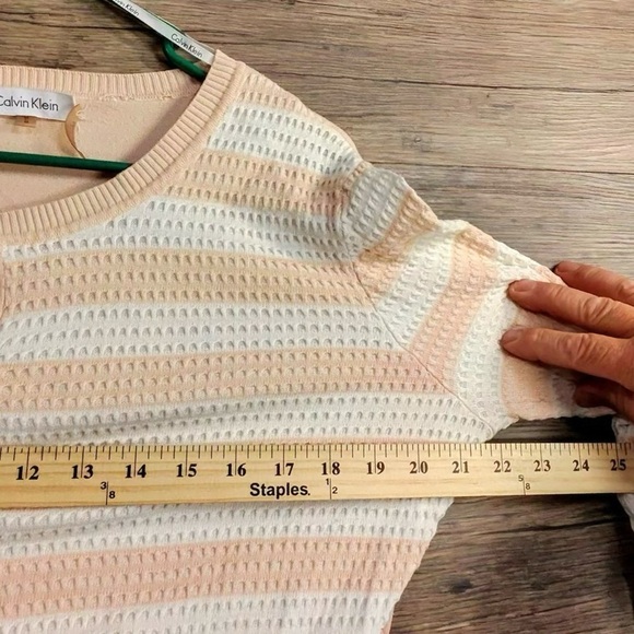 Calvin Klein Cream White & Peach Striped Button Down Cardigan - Picture 5 of 8